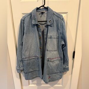 Universal Thread Light Blue Denim Jacket with Embroidery